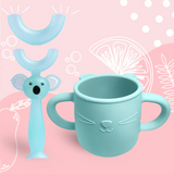 Brunoko Silicon Training Cup + 2-in-1 U-Shaped Toothbrush (Green) - Brunoko