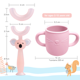 Brunoko Silicon Training Cup + 2in1 U-Shaped Toothbrush (Pink) - Brunoko