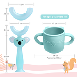 Brunoko Silicon Training Cup + 2in1 U-Shaped Toothbrush (Green) - Brunoko