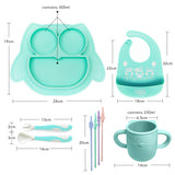 Brunoko 5in1 Baby Suction Plate + Silicone Bib Set (Green) - Brunoko