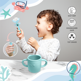 Brunoko Silicon Training Cup + 2in1 U-Shaped Toothbrush (Green) - Brunoko