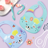 Brunoko 3in1 Baby Cutlery Set - 2-Piece Silicone Bibs + Toddler Utensil (Green) - Brunoko