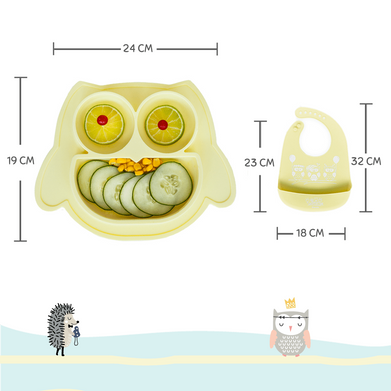 Brunoko Baby Suction Plate + Silicone Bib (Yellow) - Brunoko