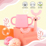 Brunoko Silicon Training Cup + 2in1 U-Shaped Toothbrush (Pink) - Brunoko