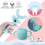 Brunoko Silicon Training Cup + 2-in-1 U-Shaped Toothbrush (Green) - Brunoko