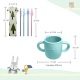 Brunoko Silicone Training Cup + 4 Reusable Silicone Straws (Green) - Brunoko