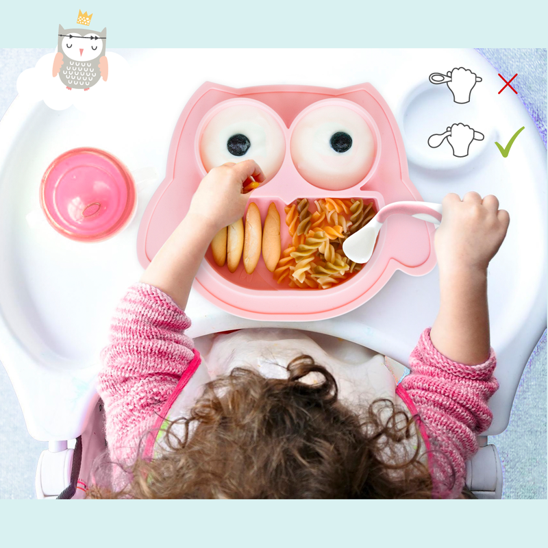 Brunoko 5in1 Baby Suction Plate + Silicone Bib Set (Pink) - Brunoko