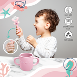 Brunoko Silicon Training Cup + 2in1 U-Shaped Toothbrush (Pink) - Brunoko