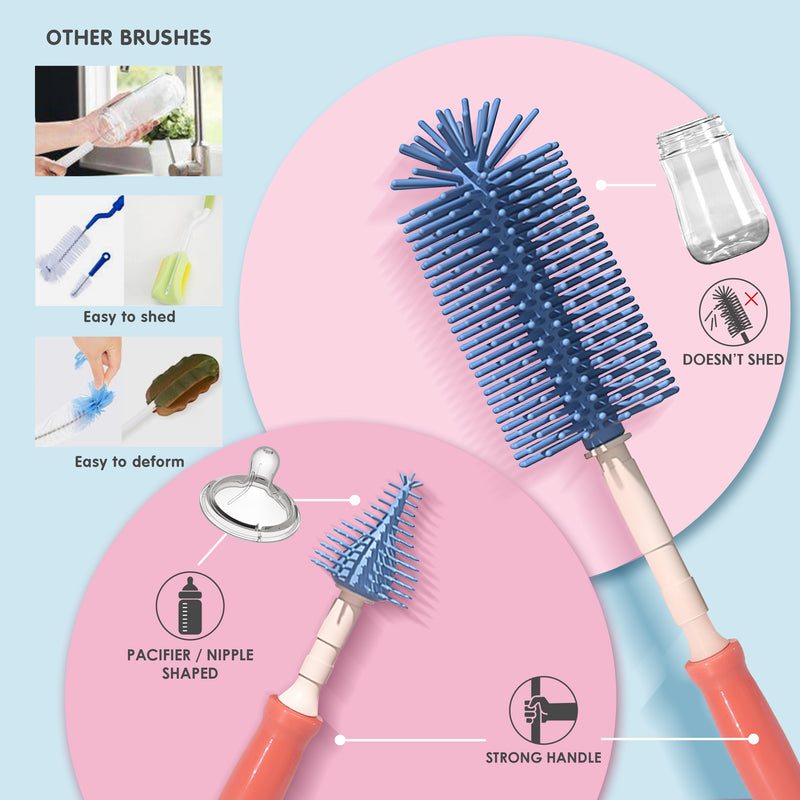 Kit De Brosses Pour Biberons En Silicone - Nettoyage Biberon, Paille Et Sucette, Tête Fine Pour Coins