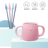 Brunoko Silicone Training Cup + 4 Reusable Silicone Straws (Pink) - Brunoko