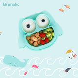 Brunoko Baby Suction Plate + Silicone Bib (Green) - Brunoko