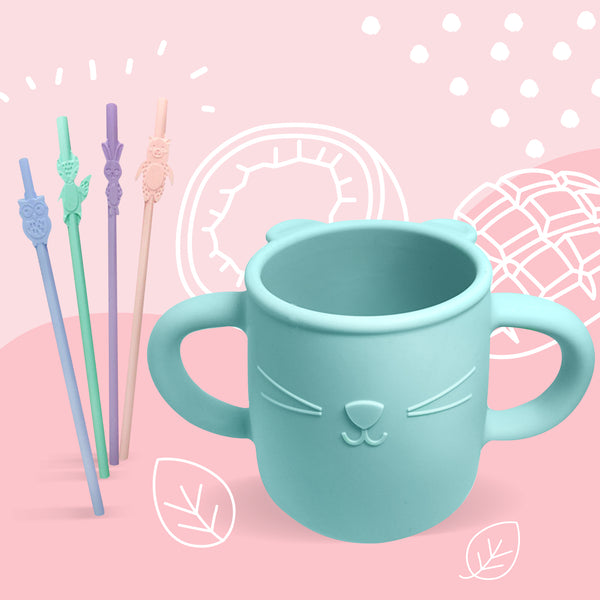 Brunoko Silicone Training Cup + 4 Reusable Silicone Straws (Green) - Brunoko