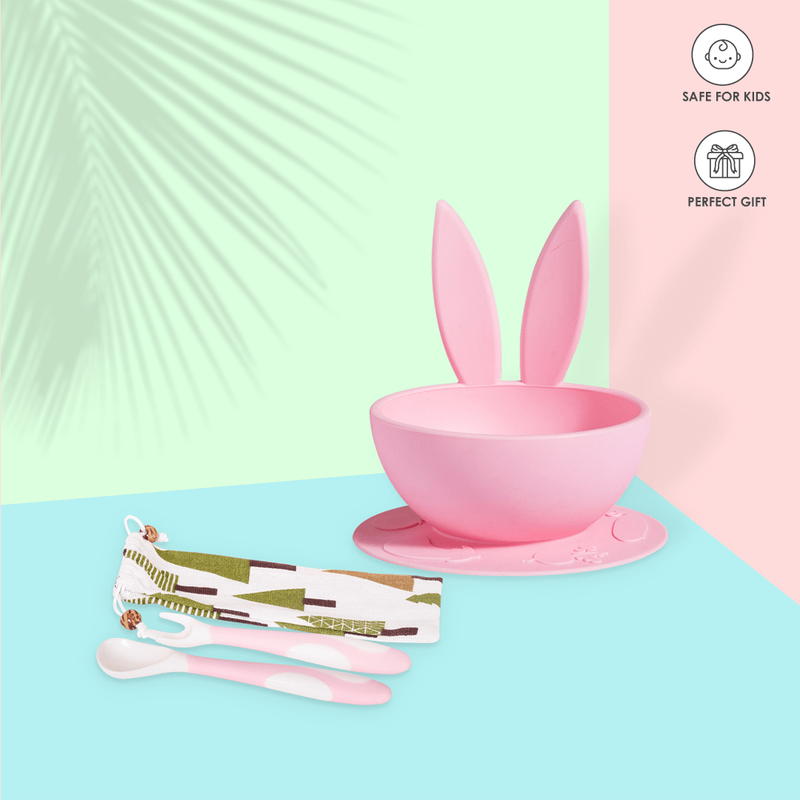 Brunoko Suction Bowl and Spoon Fork Set (Pink) - Brunoko