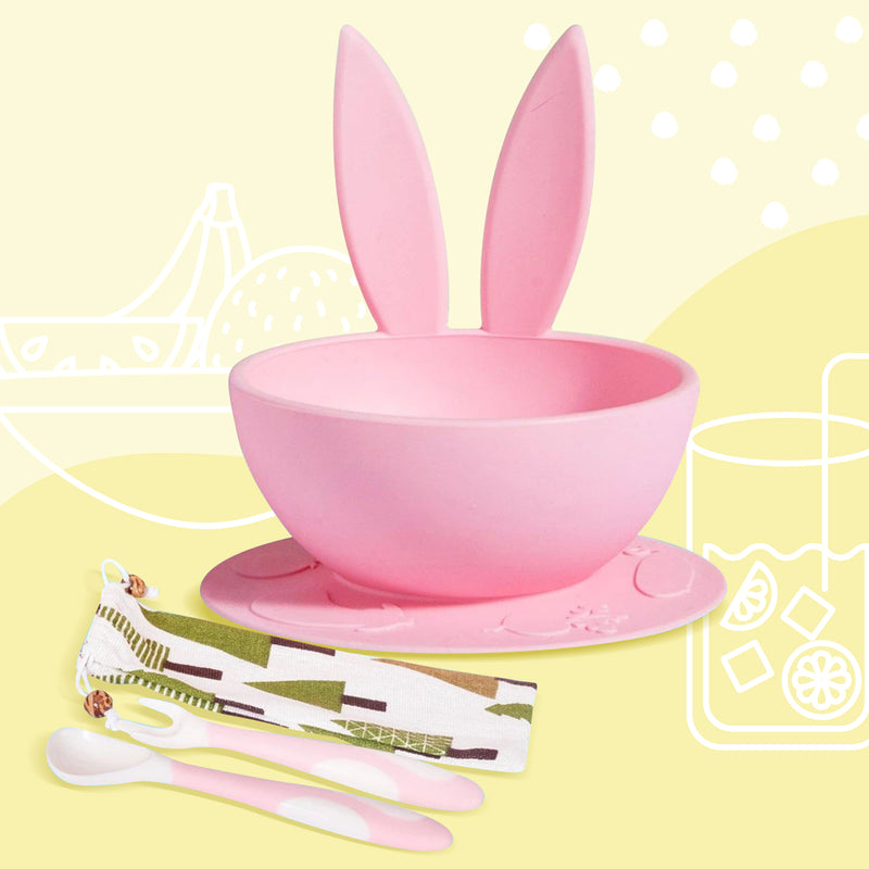 Brunoko Suction Bowl and Spoon Fork Set (Pink) - Brunoko