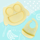 Brunoko Baby Suction Plate + Silicone Bib (Yellow) - Brunoko