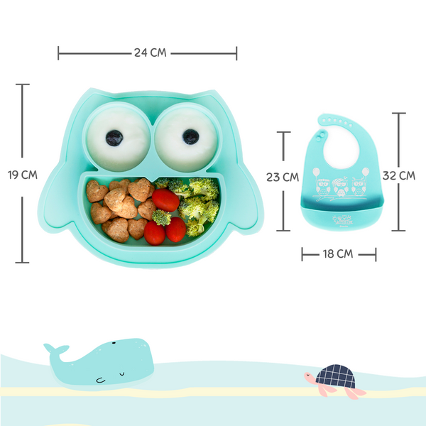 Brunoko Baby Suction Plate + Silicone Bib (Green) - Brunoko