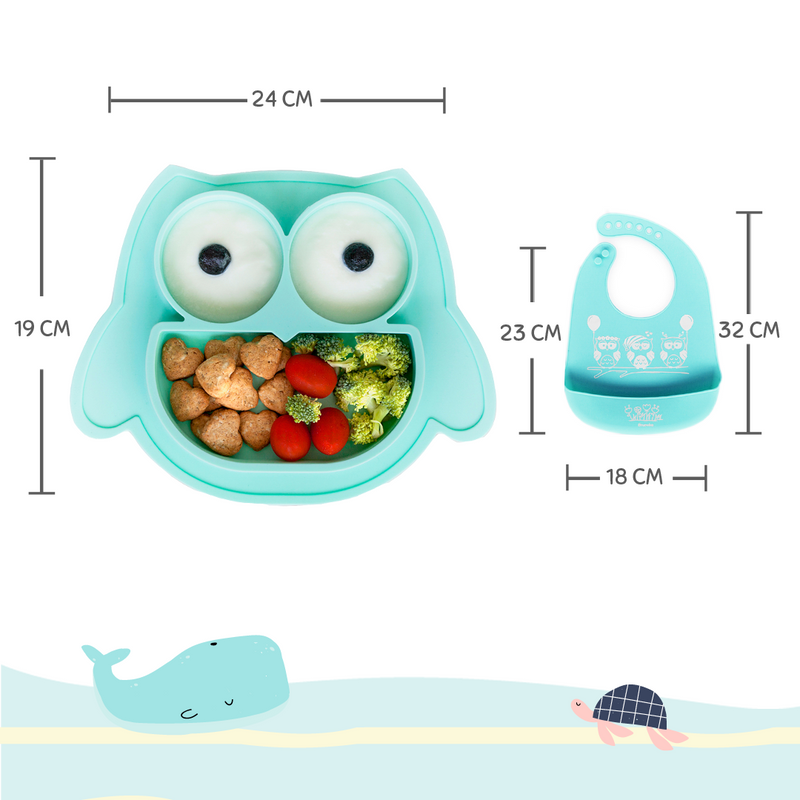 Brunoko Baby Suction Plate + Silicone Bib (Green) - Brunoko