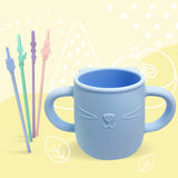 Brunoko Silicone Training Cup + 4 Reusable Silicone Straws (Blue) - Brunoko