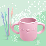 Brunoko Silicone Training Cup + 4 Reusable Silicone Straws (Pink) - Brunoko