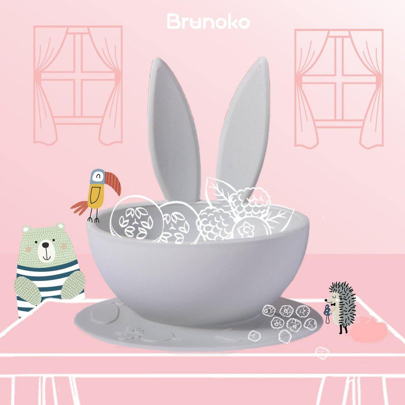 Brunoko Suction Bowl and Spoon Fork Set (Grey) - Brunoko