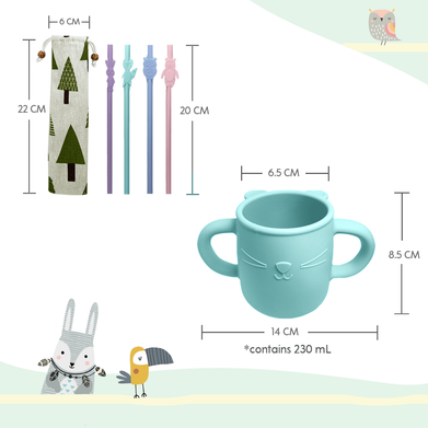 Brunoko Silicone Training Cup + 4 Reusable Silicone Straws (Green) - Brunoko