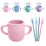 Brunoko Silicone Training Cup + 4 Reusable Silicone Straws (Pink) - Brunoko